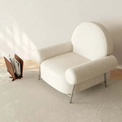 White Sherpa Arm Chair with Four Silver Legs — Black / Leathaire