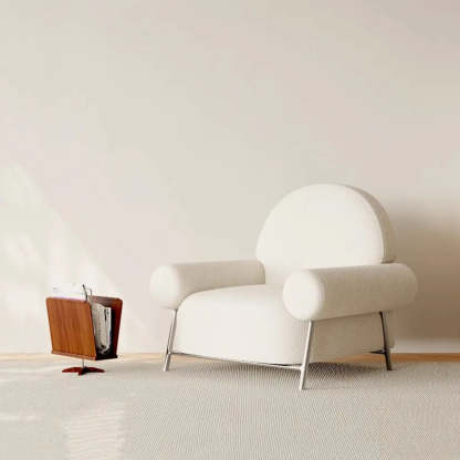 White Sherpa Arm Chair with Four Silver Legs — Coffee / Sherpa