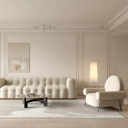 White Sherpa Arm Chair with Four Silver Legs