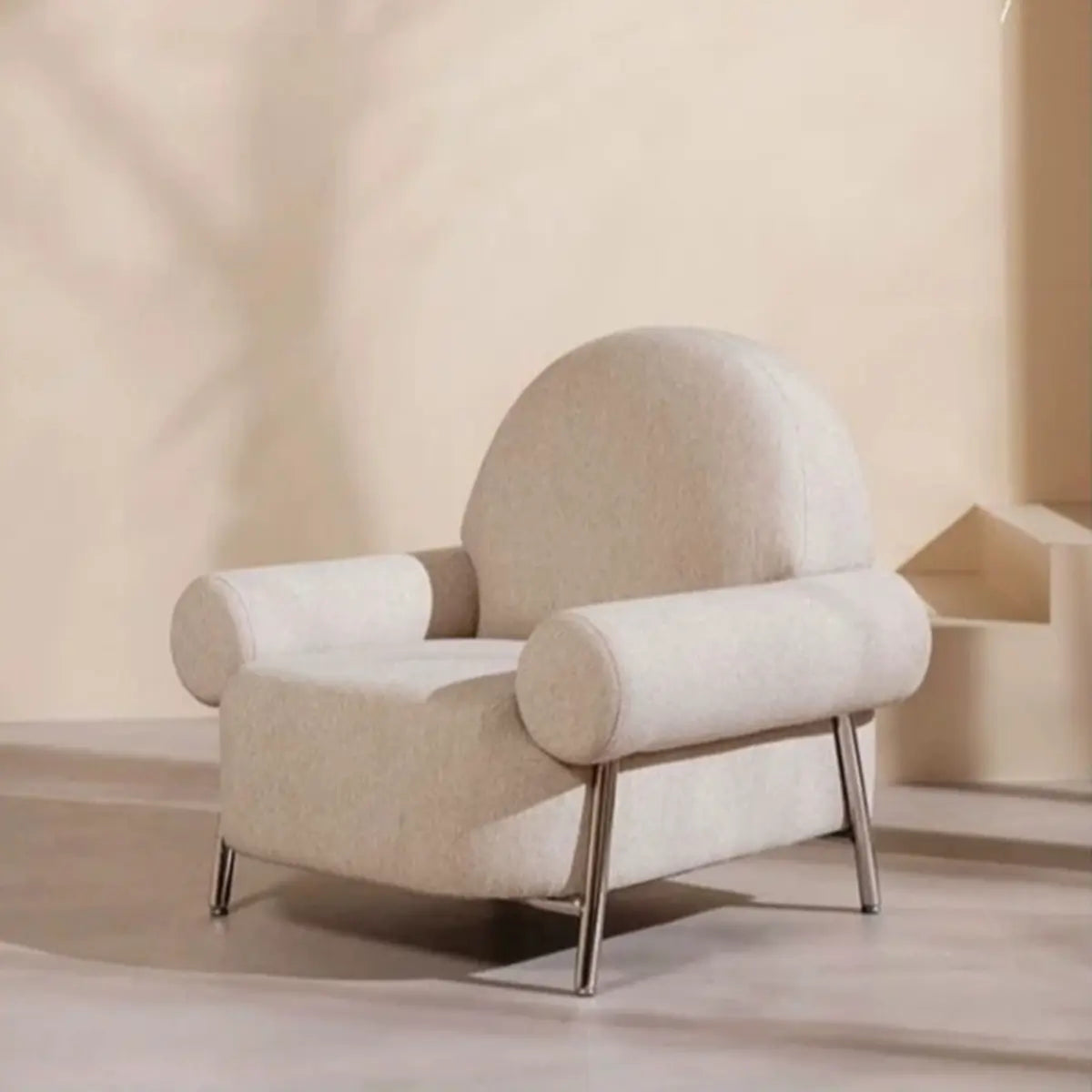 White Sherpa Arm Chair with Four Silver Legs