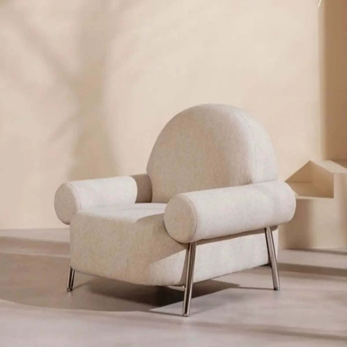 White Sherpa Arm Chair with Four Silver Legs