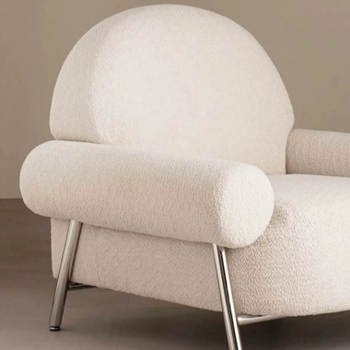 White Sherpa Arm Chair with Four Silver Legs