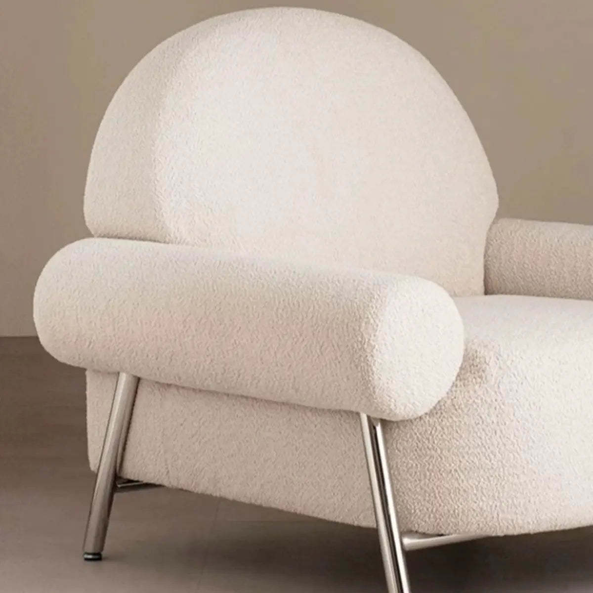 White Sherpa Arm Chair with Four Silver Legs