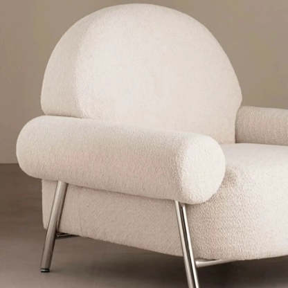 White Sherpa Arm Chair with Four Silver Legs