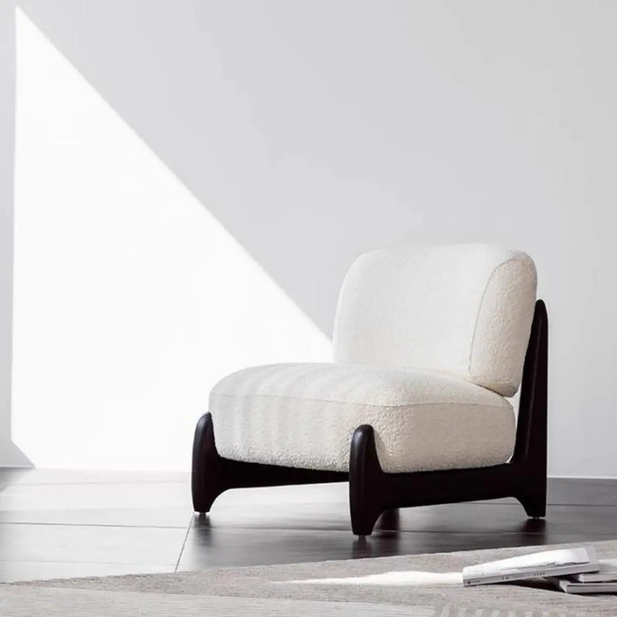 White Sherpa Black Wood Leg Slipper Chair — Orange / Flannel