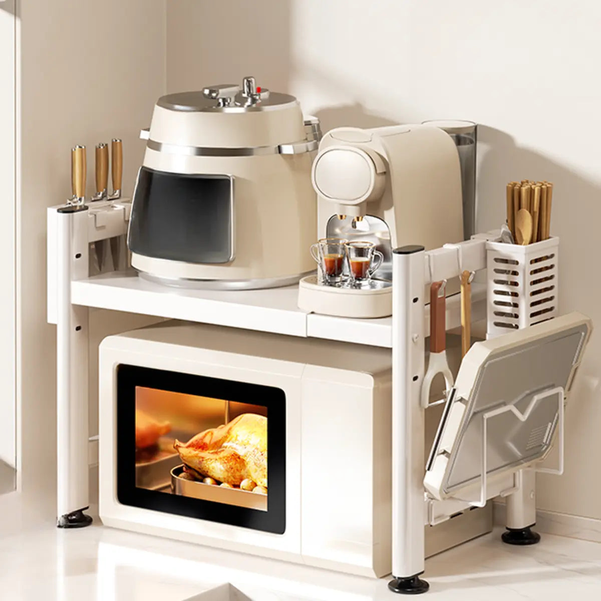 White Short Metal Baker's Rack with Microwave Shelf