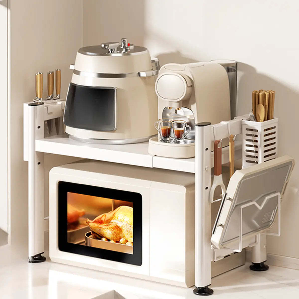 White Short Metal Baker's Rack with Microwave Shelf