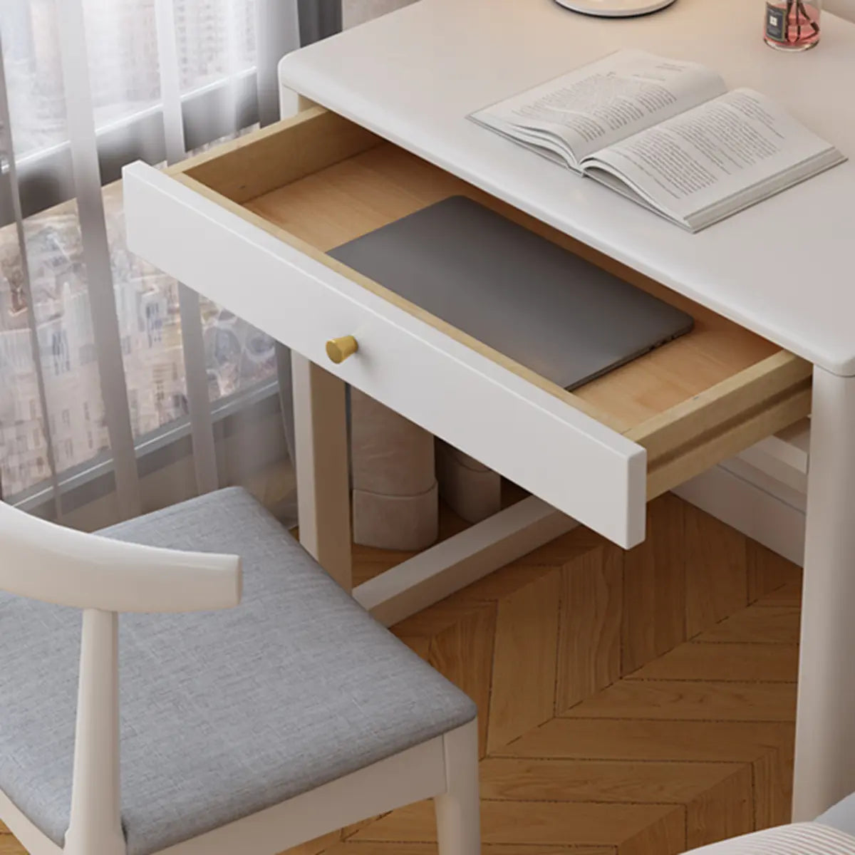 Small White Wood Drawer Sled Writing Desk