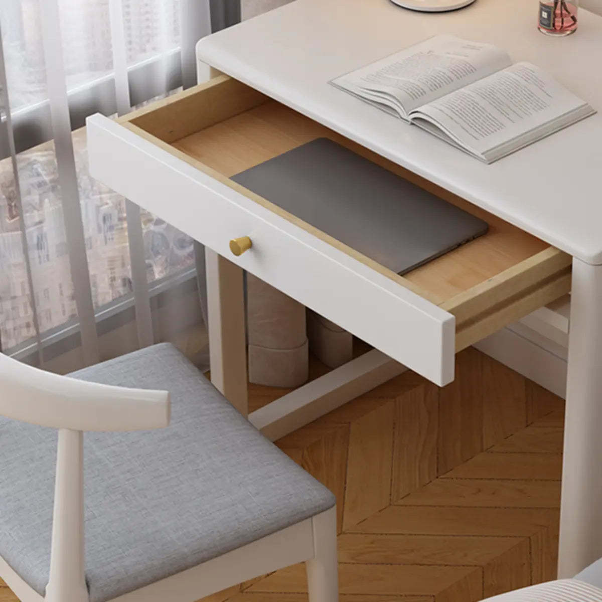 Small White Wood Drawer Sled Writing Desk