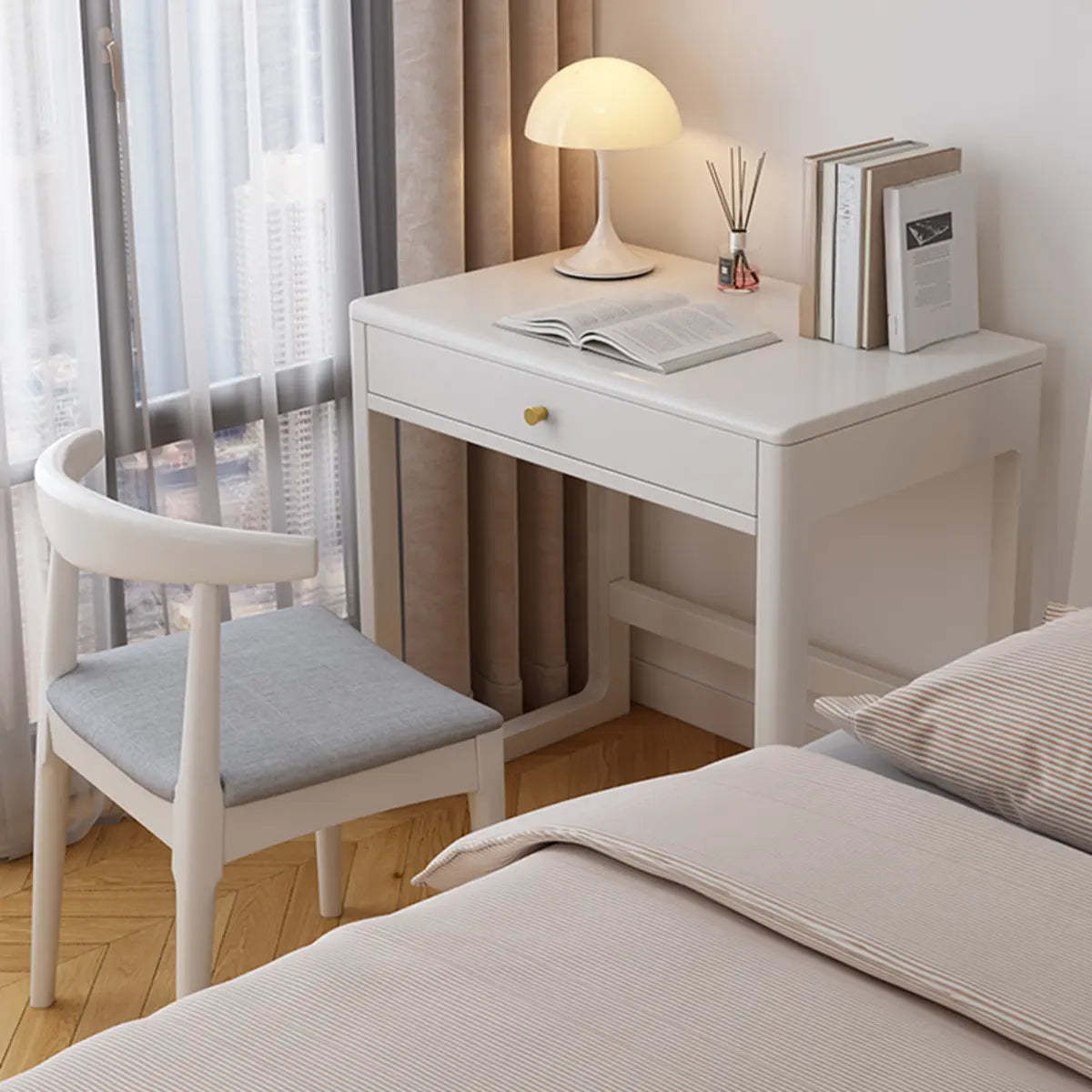 Small White Wood Drawer Sled Writing Desk — Without Chairs / Natural