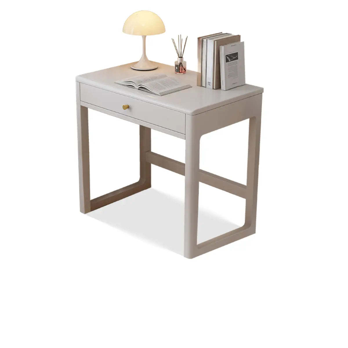 Small White Wood Drawer Sled Writing Desk — Without Chairs / Natural
