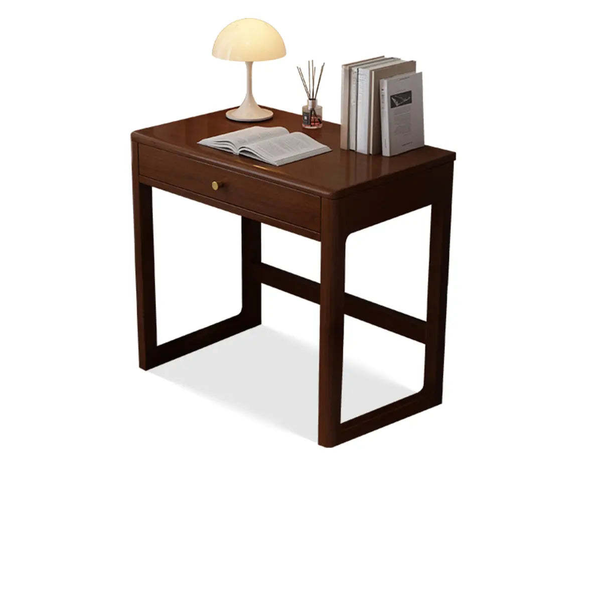 Small White Wood Drawer Sled Writing Desk — Without Chairs / Walnut