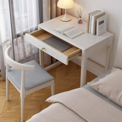 Small White Wood Drawer Sled Writing Desk — Without Chairs / Walnut