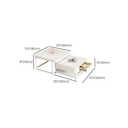 White Square Stone-Top Frame Coffee Table