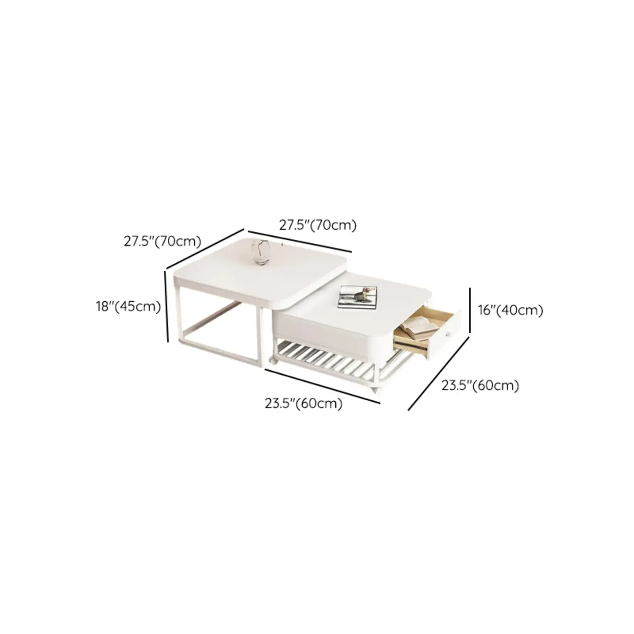 White Square Stone-Top Frame Coffee Table
