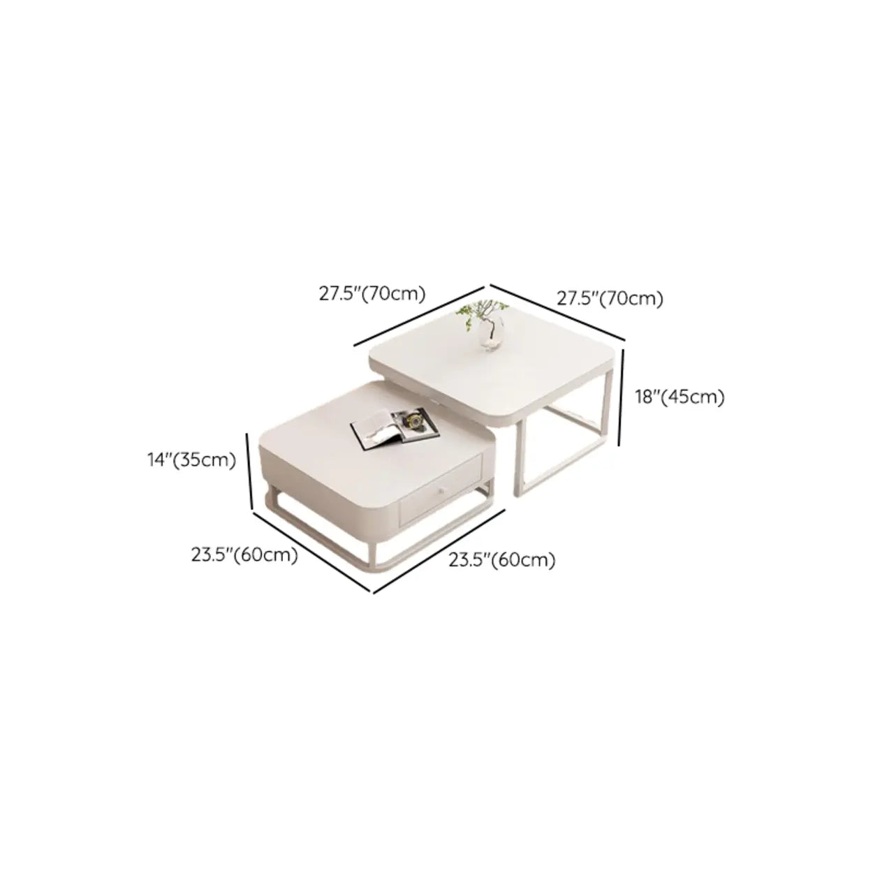 White Square Stone-Top Frame Coffee Table