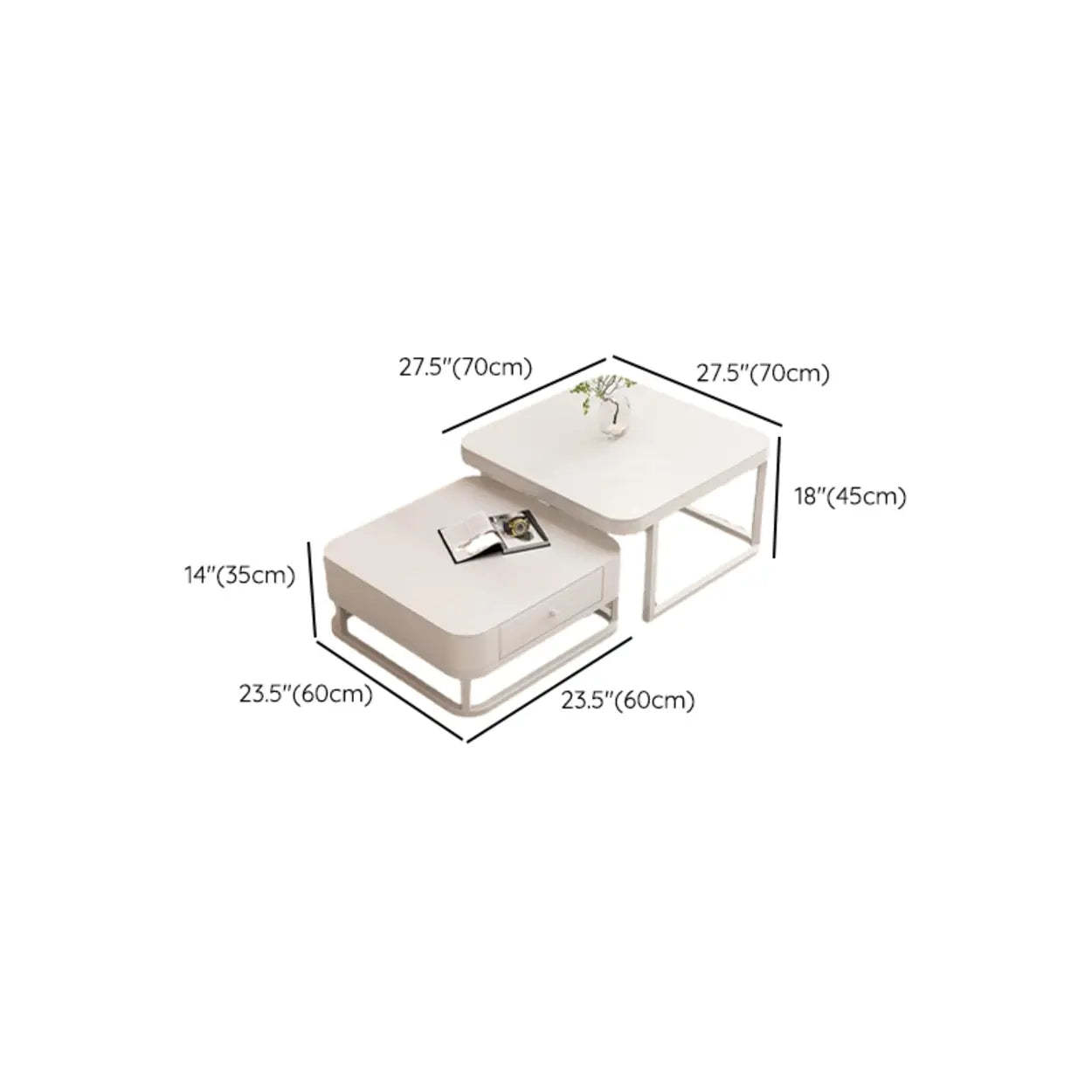 White Square Stone-Top Frame Coffee Table