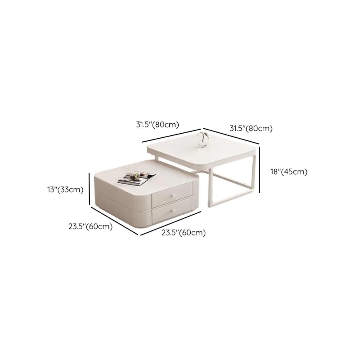 White Square Stone-Top Frame Coffee Table
