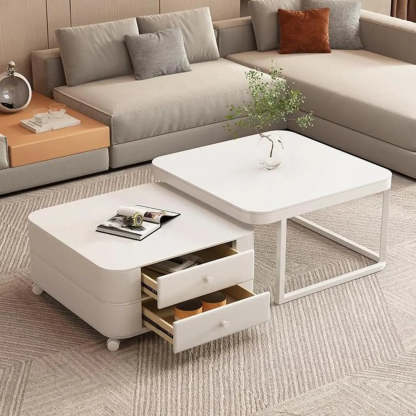 White Square Stone-Top Frame Coffee Table