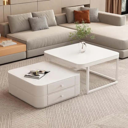 White Square Stone-Top Frame Coffee Table