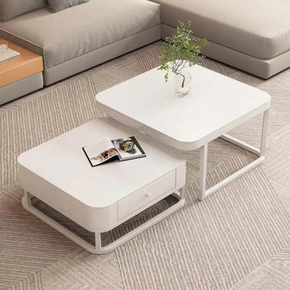 White Square Stone-Top Frame Coffee Table