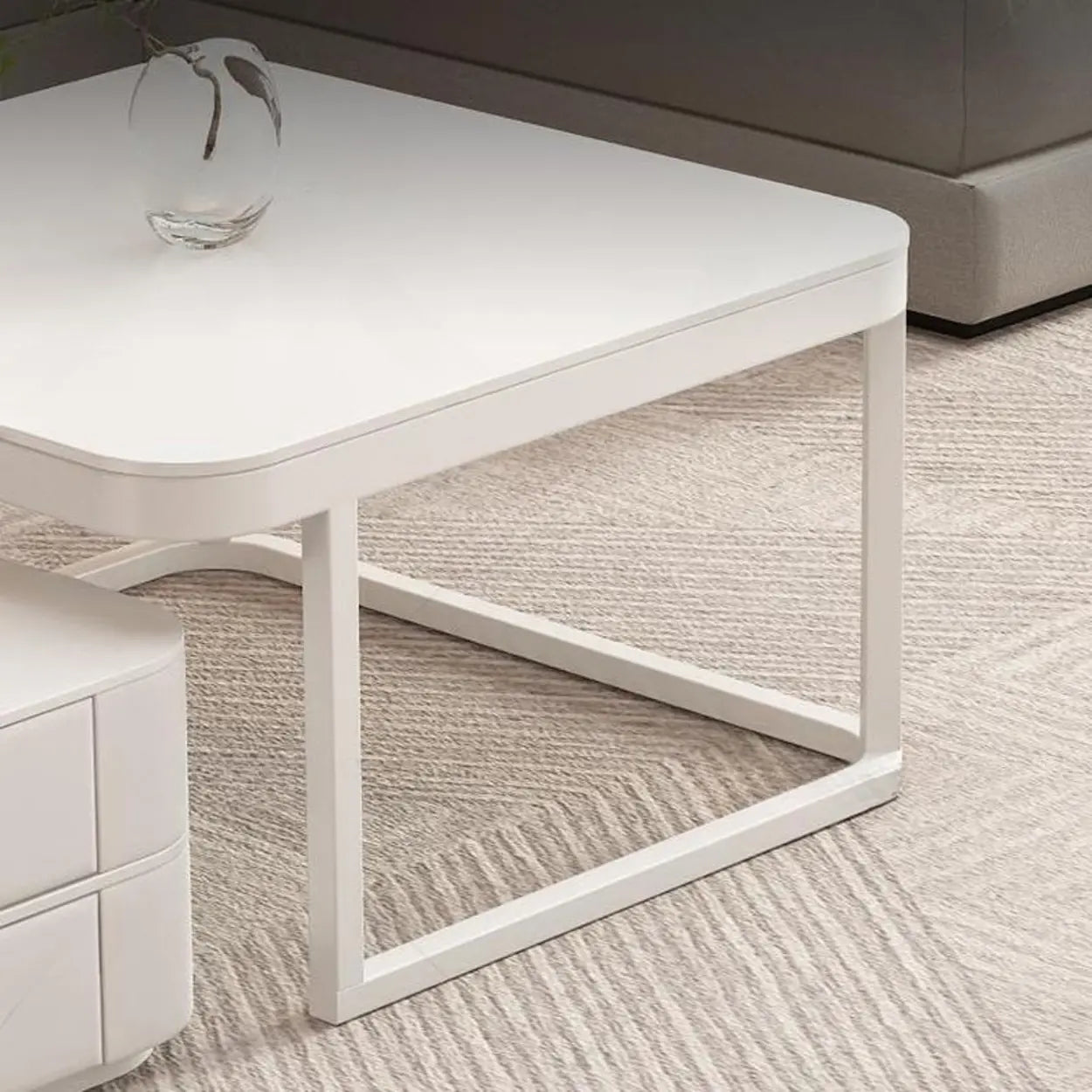 White Square Stone-Top Frame Coffee Table