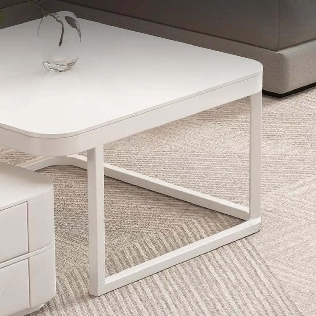 White Square Stone-Top Frame Coffee Table