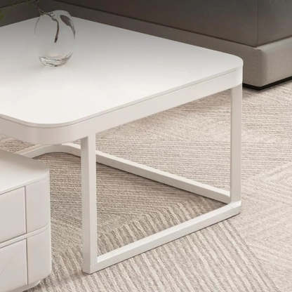 White Square Stone-Top Frame Coffee Table