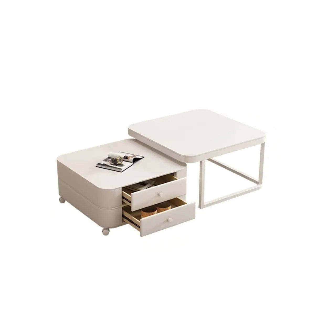 White Square Stone-Top Frame Coffee Table