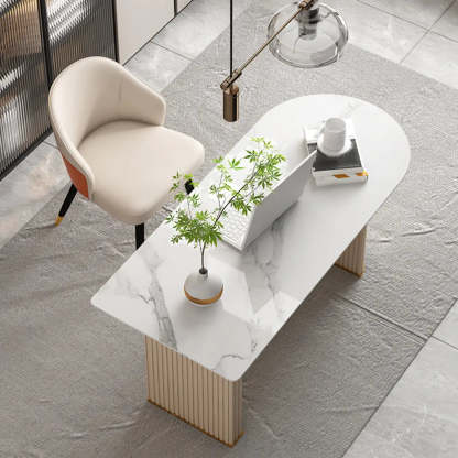 White Free-Form Sintered Stone Writing Desk — Orange / Table Only