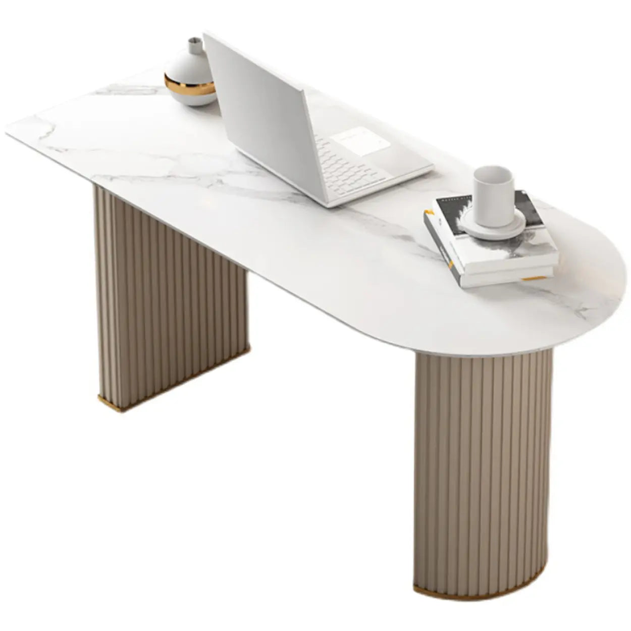 White Free-Form Sintered Stone Writing Desk — Orange / Table Only