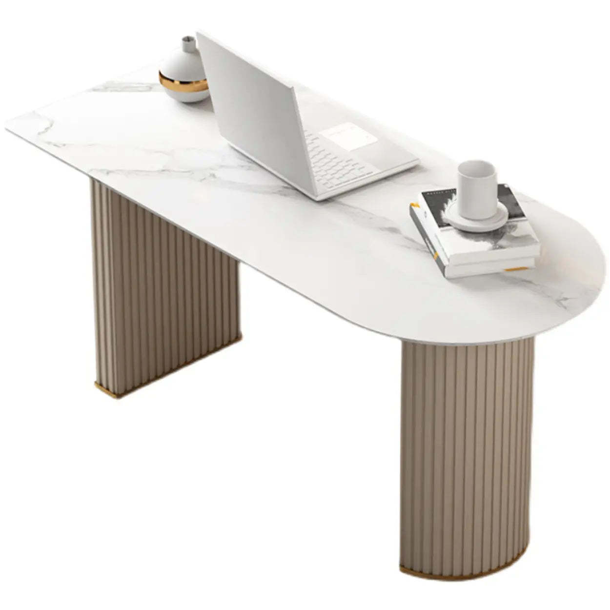 White Free-Form Sintered Stone Writing Desk — Orange / Table Only