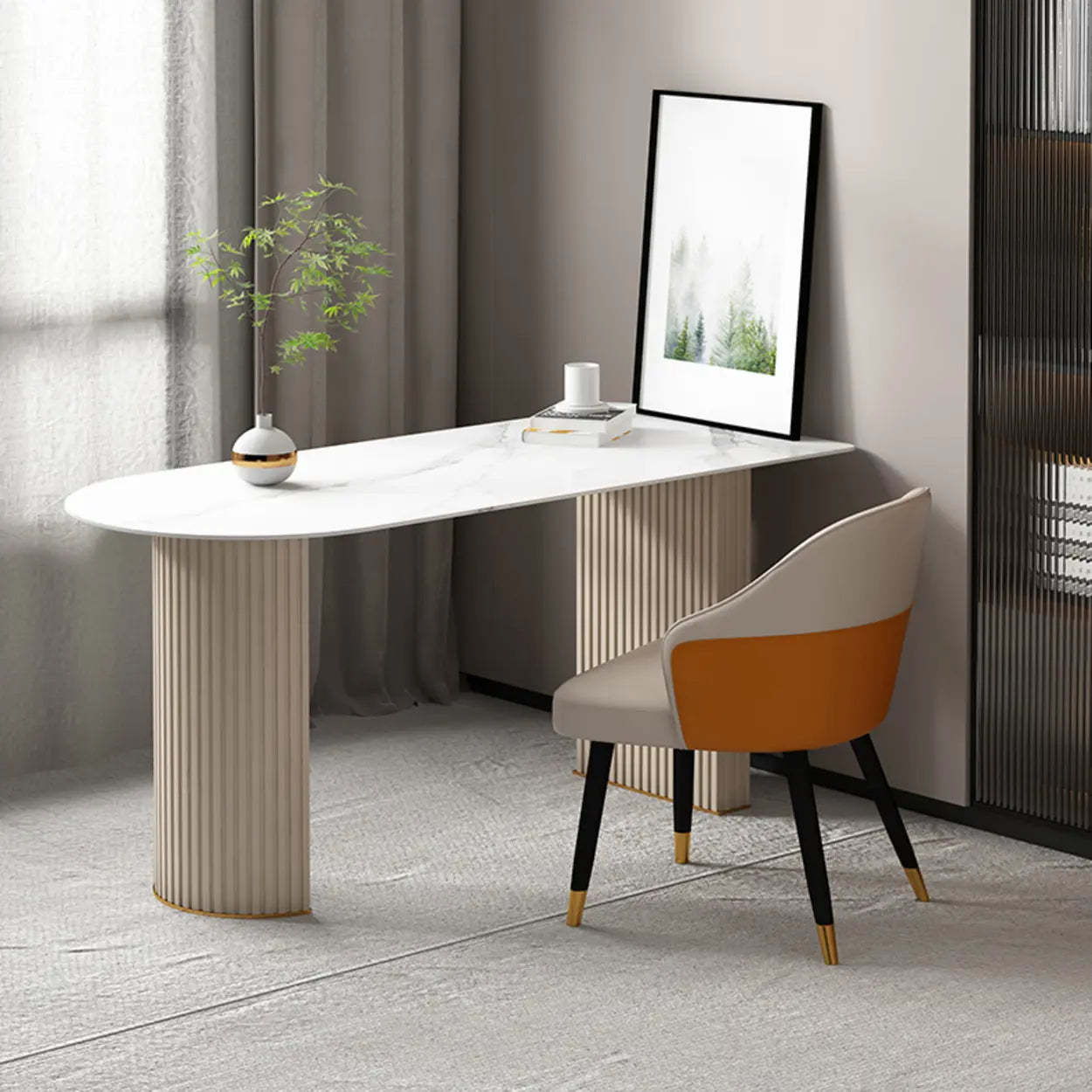 White Free-Form Sintered Stone Writing Desk