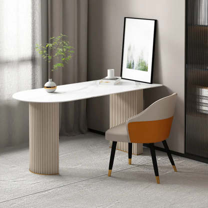 White Free-Form Sintered Stone Writing Desk