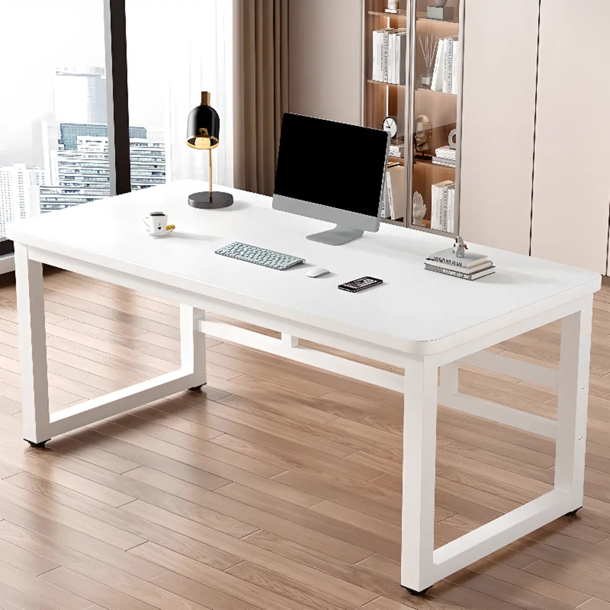 White Rectangular Wood Computer Desk