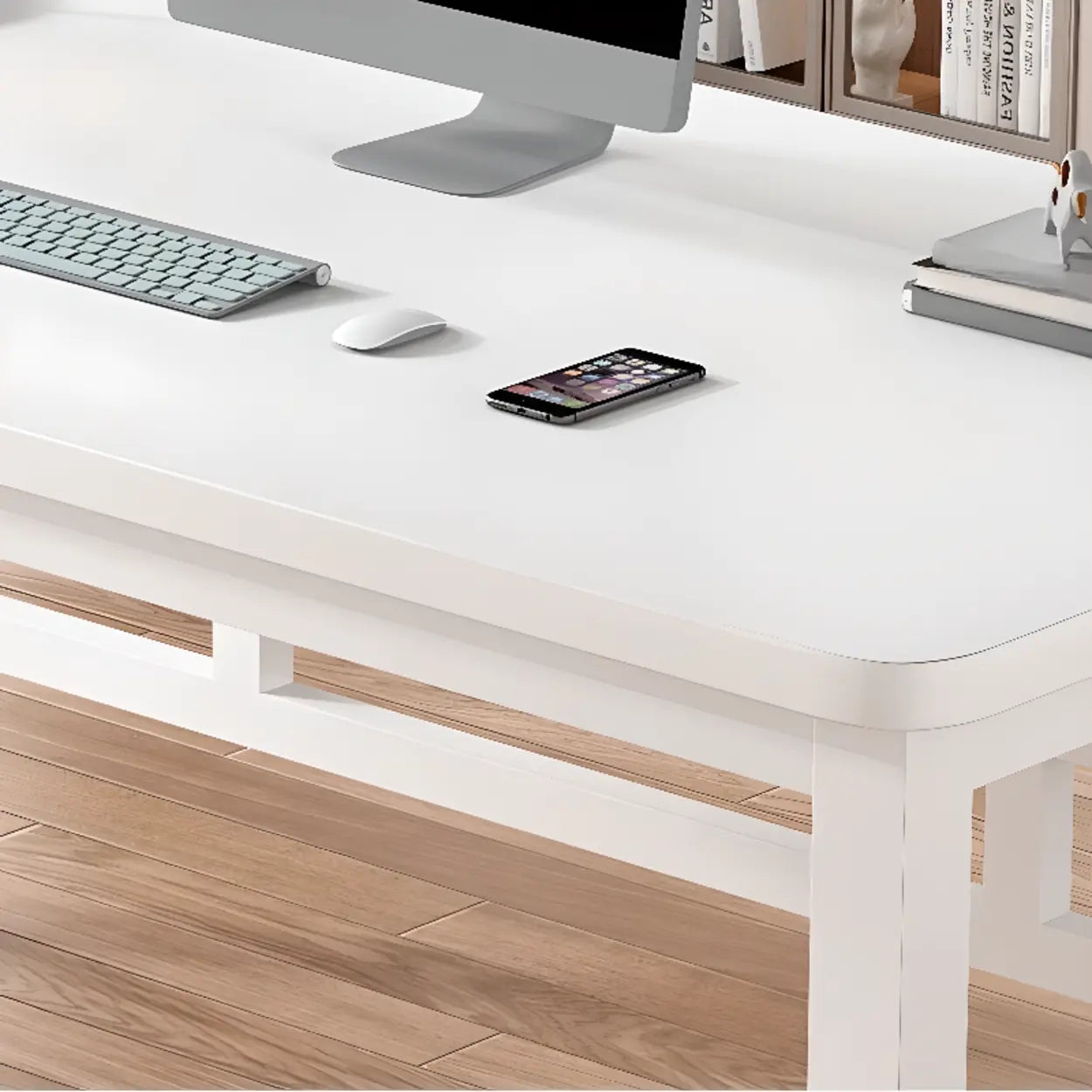 White Rectangular Wood Computer Desk — Table Only