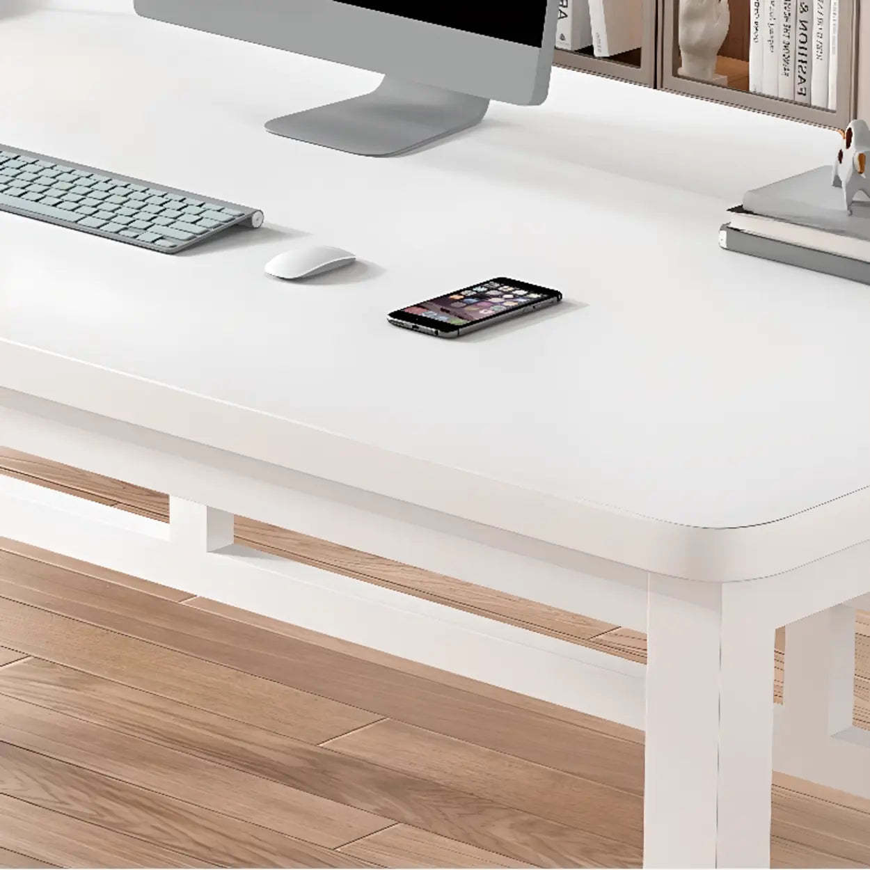 White Rectangular Wood Computer Desk — Table Only