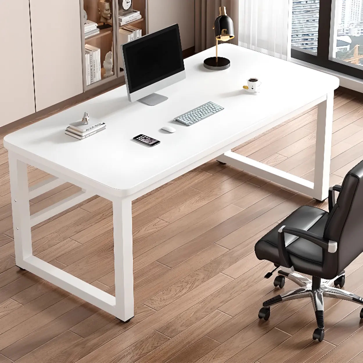 White Rectangular Wood Computer Desk — Table Only