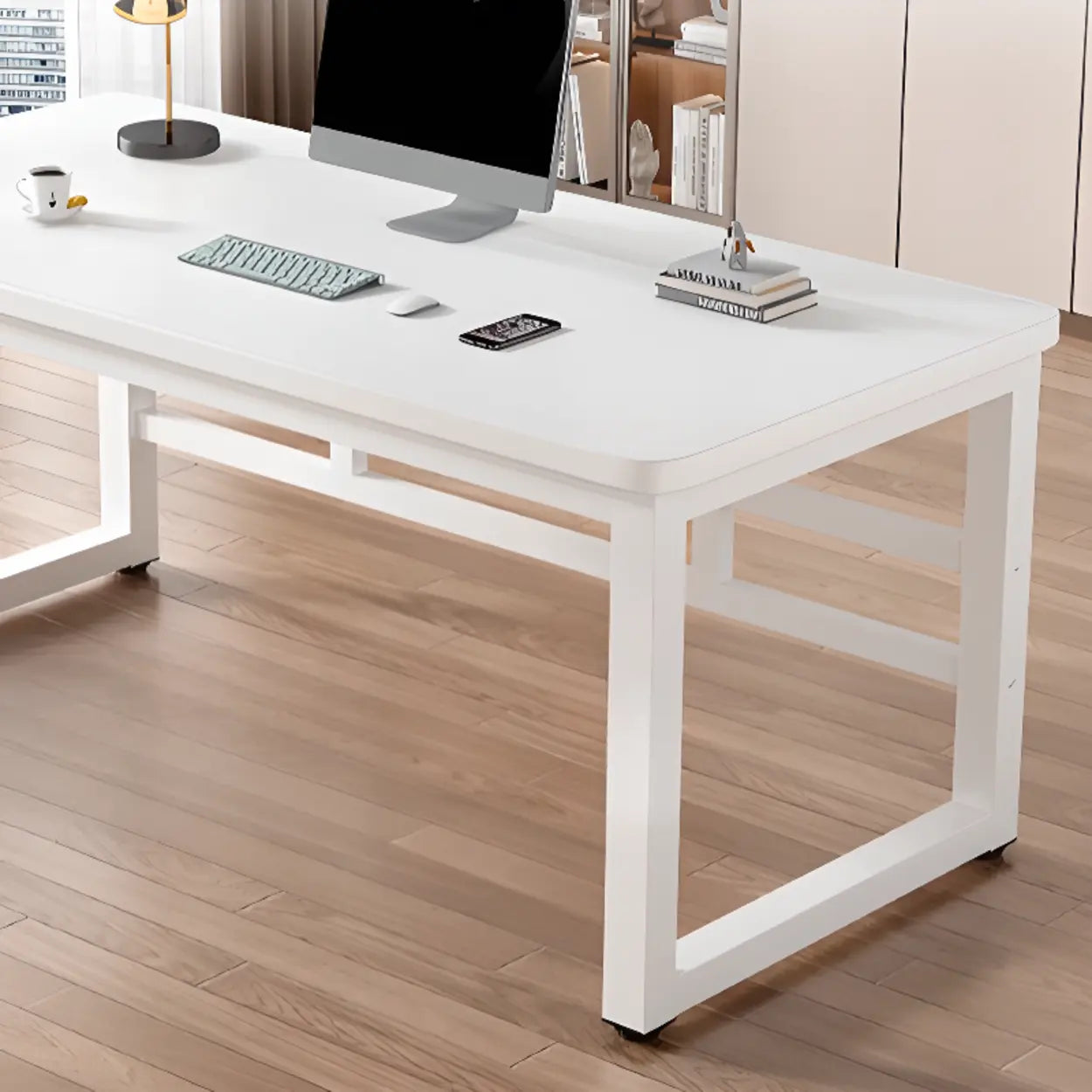 White Rectangular Wood Computer Desk — Table Only