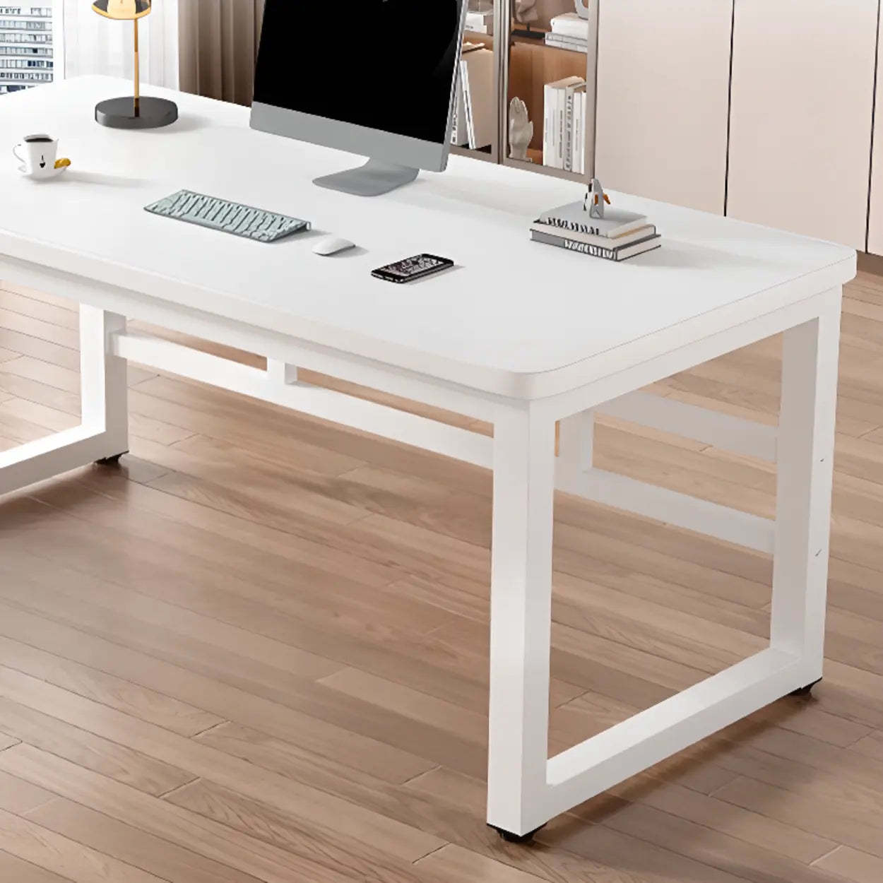 White Rectangular Wood Computer Desk — Table Only