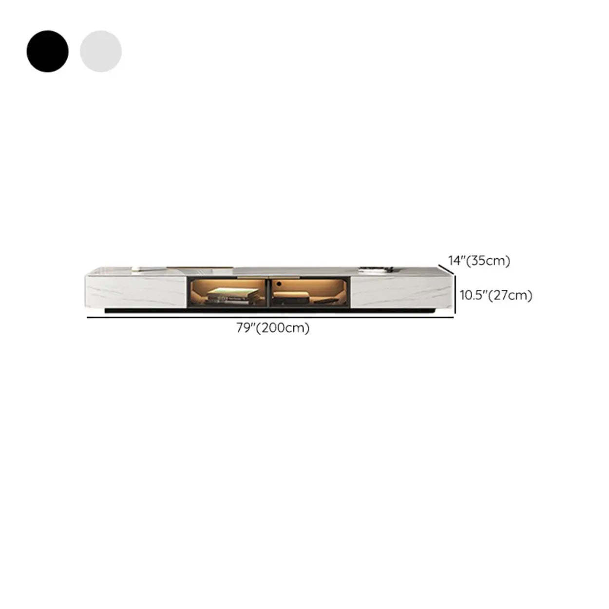 White Stone TV Stand with Drawers and Lighting