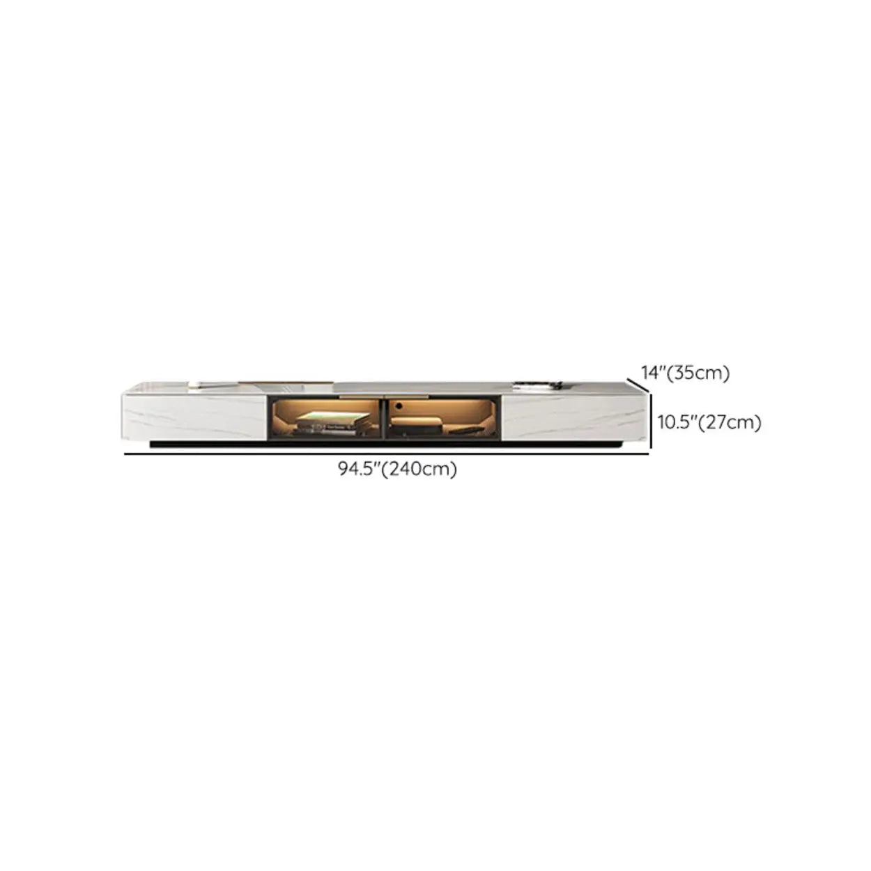 White Stone TV Stand with Drawers and Lighting