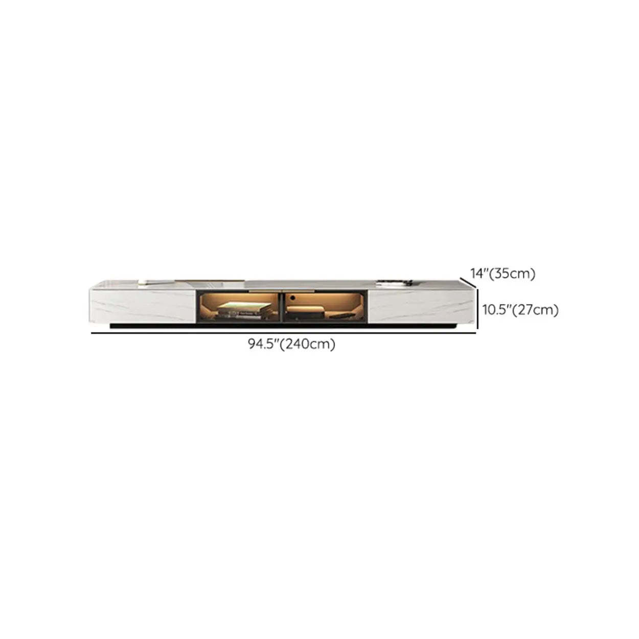 White Stone TV Stand with Drawers and Lighting
