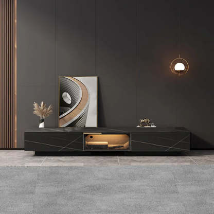 White Stone TV Stand with Drawers and Lighting — White