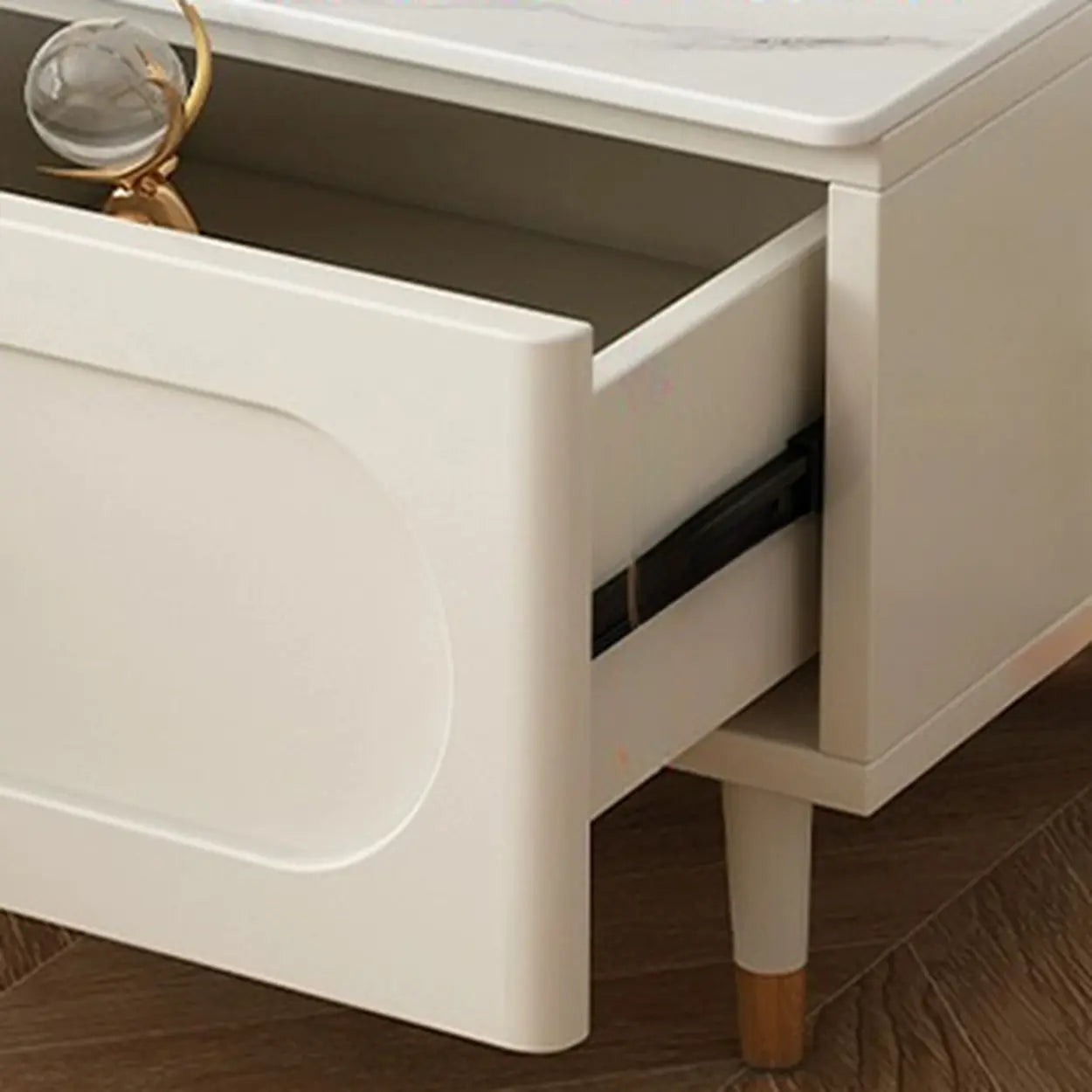 White Stone Shelf Long Rectangle TV Stand