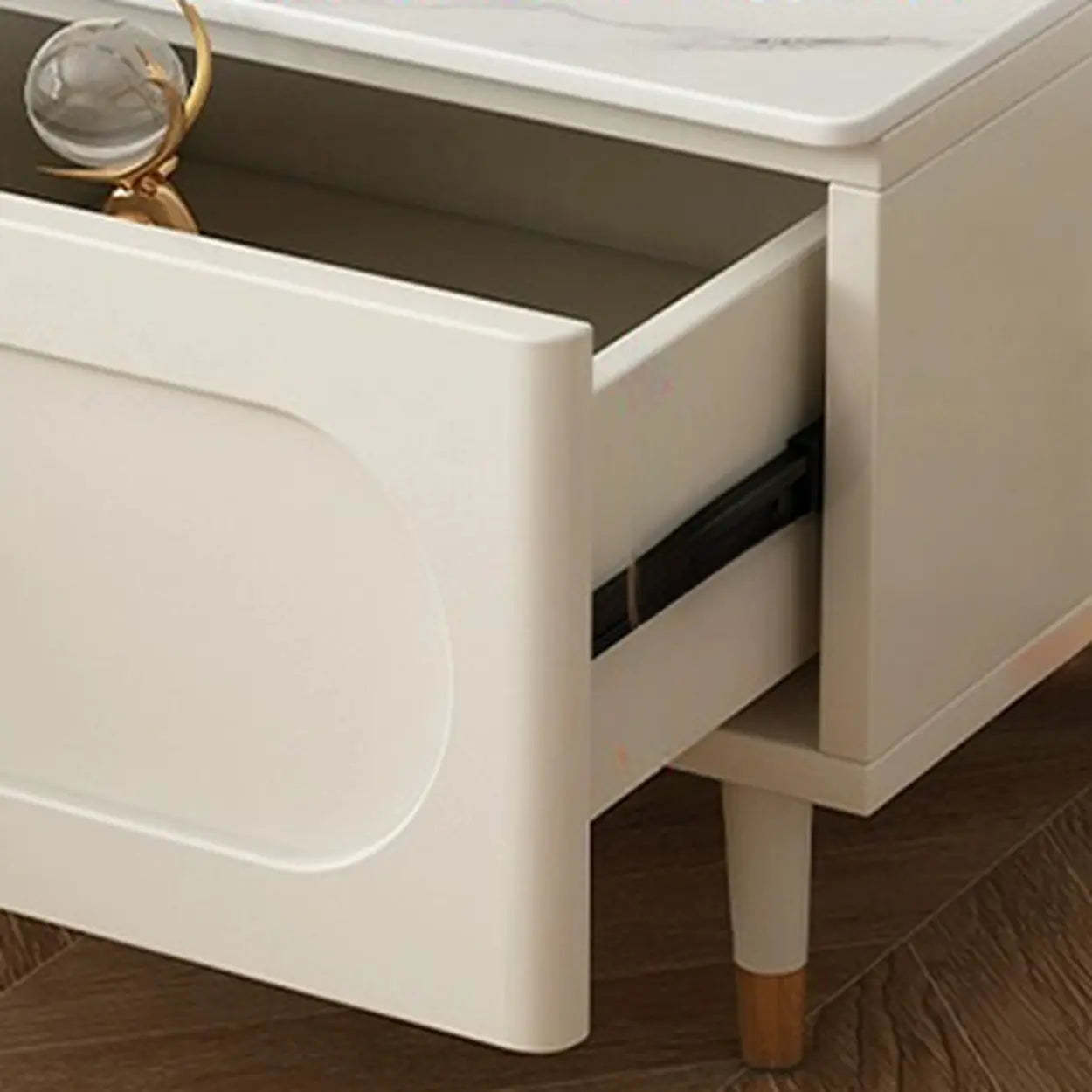 White Stone Shelf Long Rectangle TV Stand