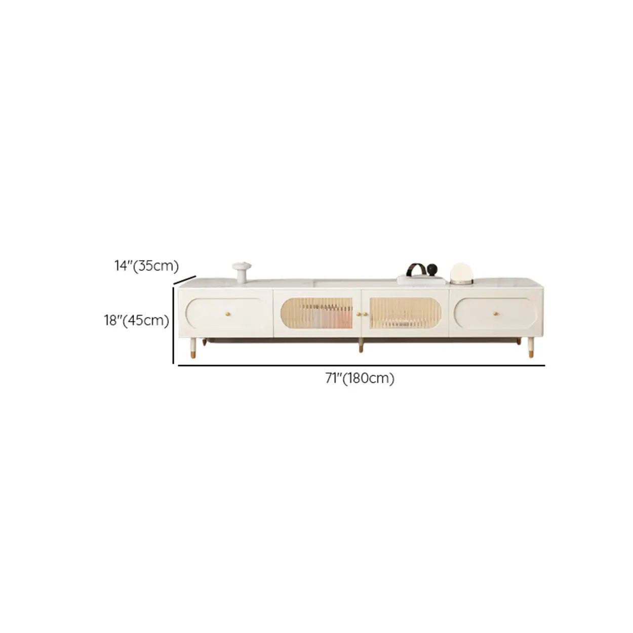 White Stone Shelf Long Rectangle TV Stand