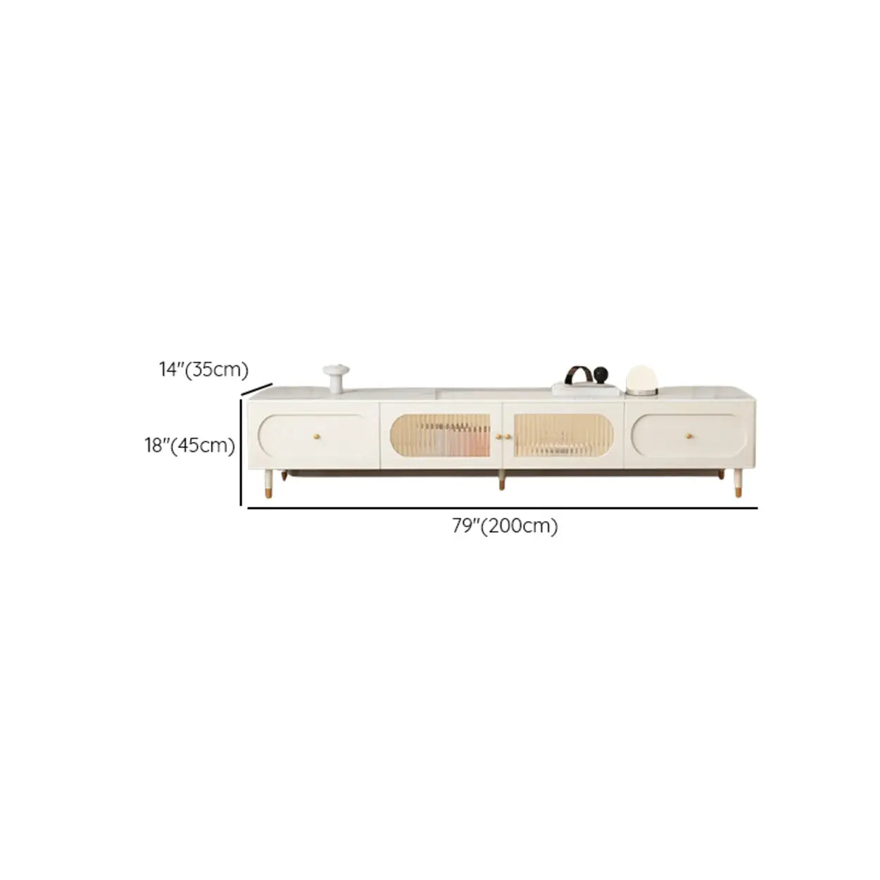 White Stone Shelf Long Rectangle TV Stand
