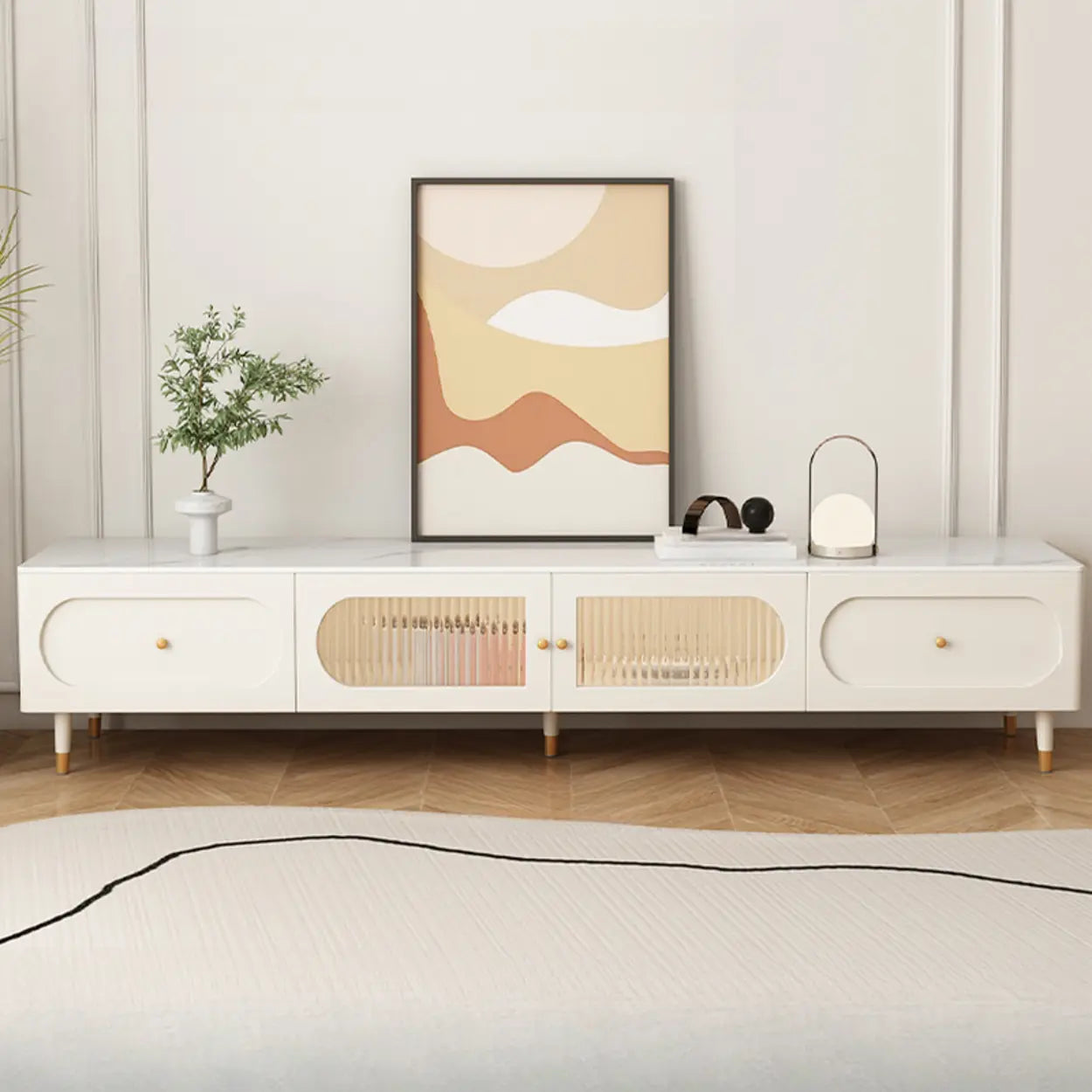 White stone stand rectangle tv stands - modern — 63" L x 14" W x 18" H