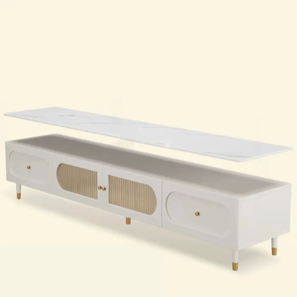 White Stone Shelf Long Rectangle TV Stand